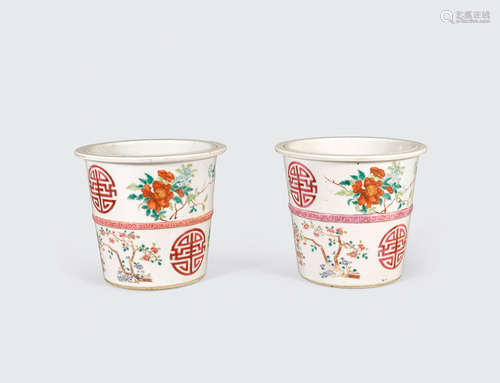 A pair of famille rose enameled planters   Republic Period