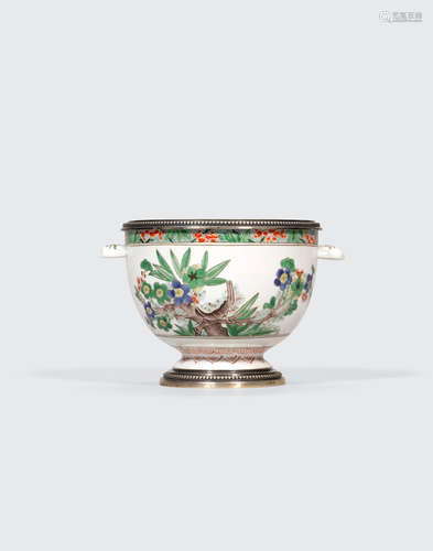 A famille verte vessel with silver mounts  The Silver 1878-1945, the porcelain Qing dynasty