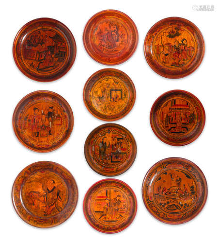 A group of ten polychrome and lacquered wood dishes