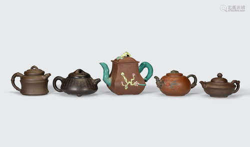 A group of five Yixing teapots