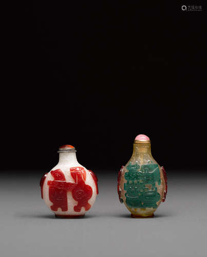 Two red overlaid glass snuff bottles  19th century and later