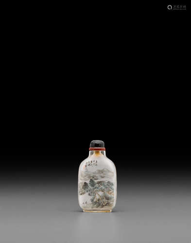 An inside-painted 'landscape' glass snuff bottle   Attributed to Zhou Leyuan