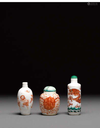 Three porcelain snuff bottles  19th century