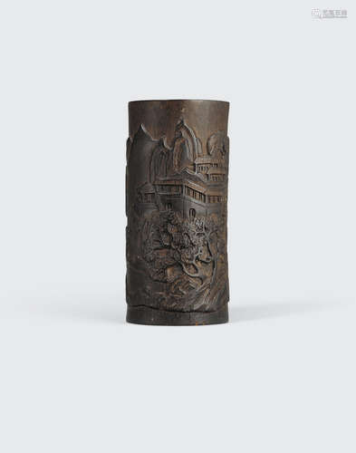 A bamboo brush pot   Late Qing/Republic period