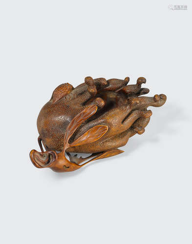 A carved wood Buddha's hand citron    Late Qing/Republic period