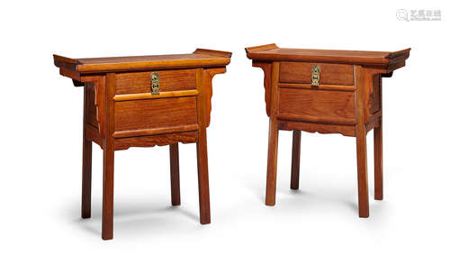 Two small huanghuali and mixed hardwood side tables  Republic Period