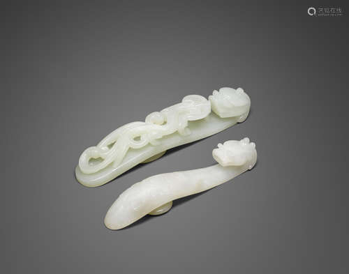 Two carved jade belt buckles  19th century