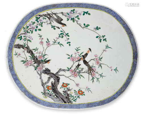 A large polychrome enameled ovoid plaque  Late Qing dynasty