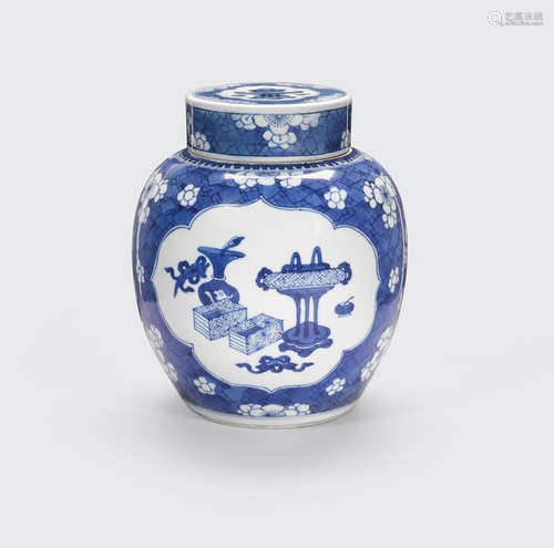 A blue and white lidded ginger jar  Kangxi period