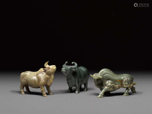 A group of three carved hardstone farm animals