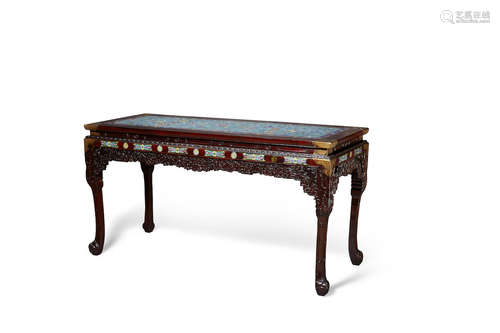 A cloisonné enamel-inlaid Hongmu table  Republic Period