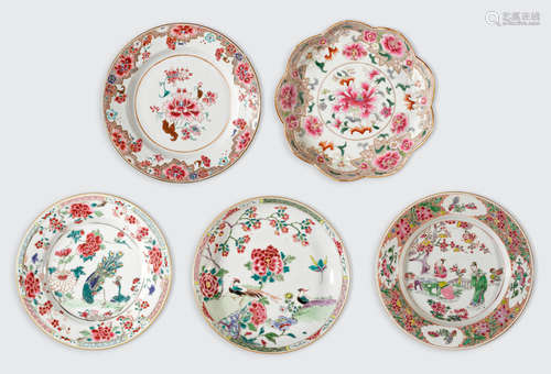 A group of five enameled plates   18th/19th century