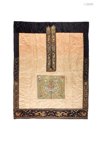 A pale orange silk ground embroidered Daoist priest's robe   19th century