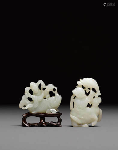 Two small carved jade figural groups