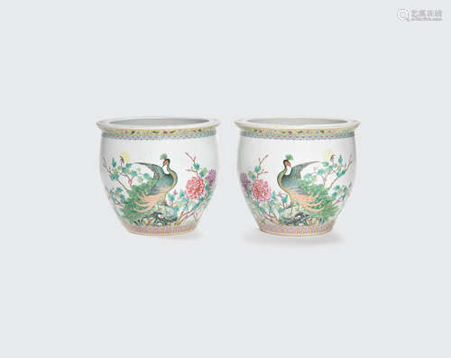 A pair of famille rose enameled planters  20th century