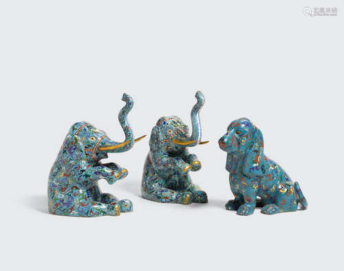 A group of three cloisonné enamel animals  20th century