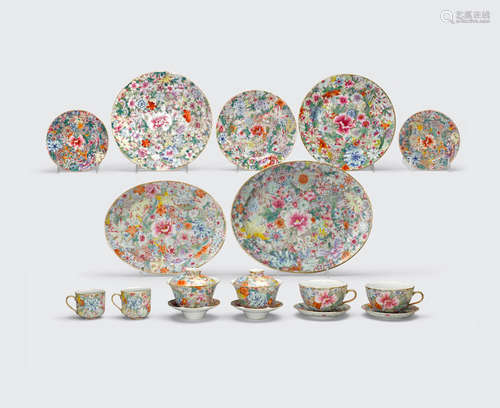 An assembled famille rose enameled partial dinner service  Republic period