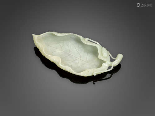 A leaf-form nephrite brush washer  Qing dynasty