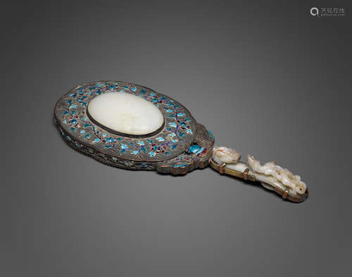 A jade-mounted hand mirror  Qing Dynasty elements