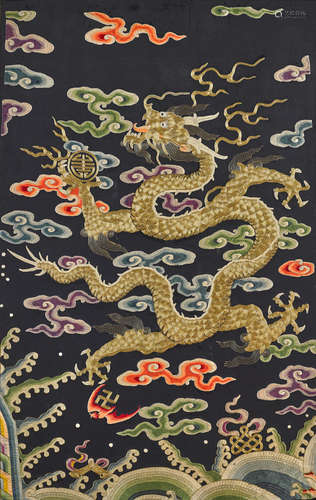 An embroidered silk panel  Late Qing/Republic period