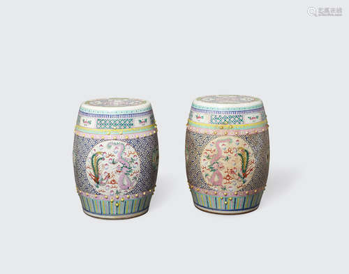 A pair of polychrome enameled garden stools  Late Qing/Republic period