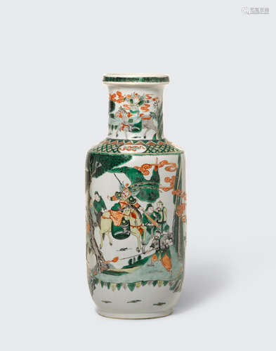 A famille verte enameled rouleau vase  19th century