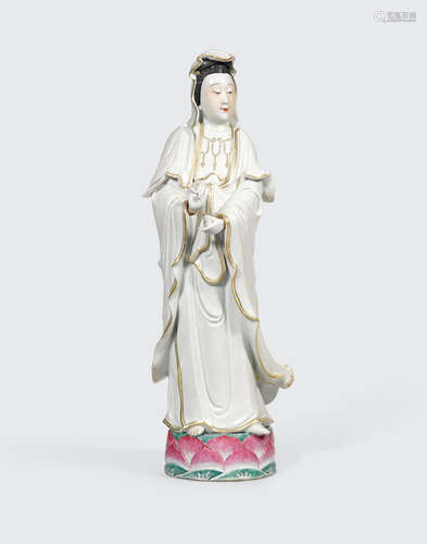 A polychrome enamel porcelain figure of Guanyin