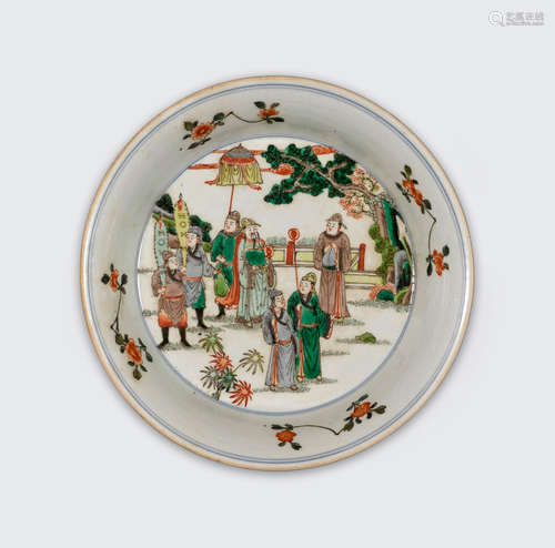 A wucai-decorated dish  Kangxi mark, Late Qing