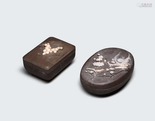 Two carved soapstone boxes