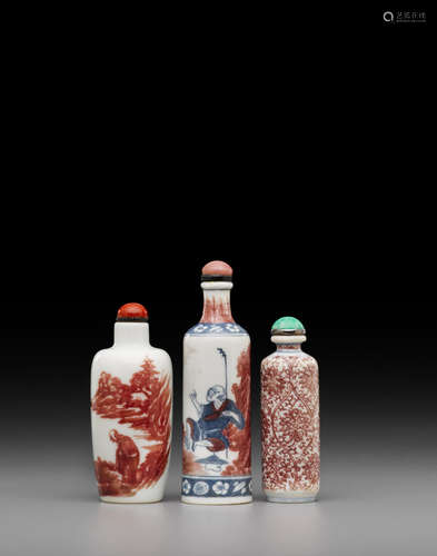 Three porcelain snuff bottles  19th century/early 20th century