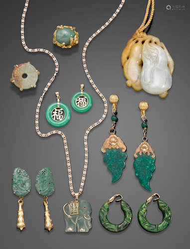 A group of jade and hardstone jewelry