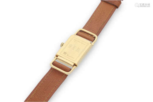 Hamilton. A Gold Plated Rectangular Quartz Wristwatch with Stirrup Lugs