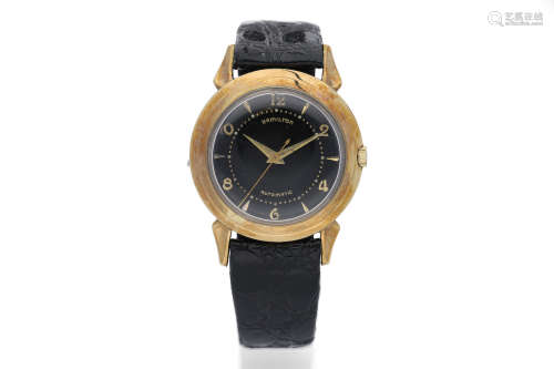 Hamilton. A Yellow Gold Filled Centre Seconds Wristwatch with Black Dial