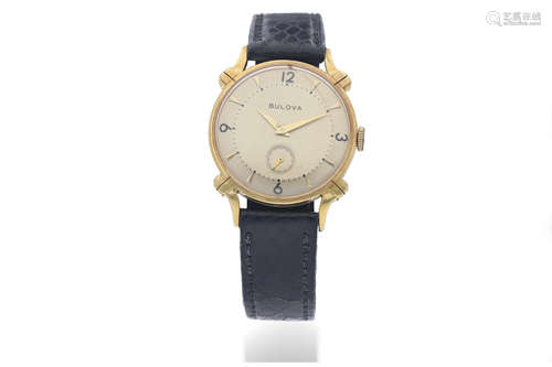 Bulova. A 14K Yellow Gold Wristwatch with Fancy Lugs and Small Seconds