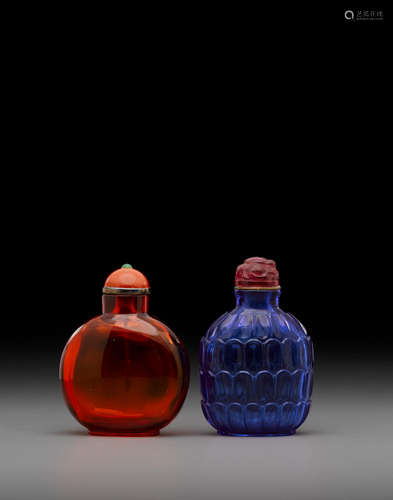 Sapphire blue glass bottle: late 18th/19th century Two snuff bottles