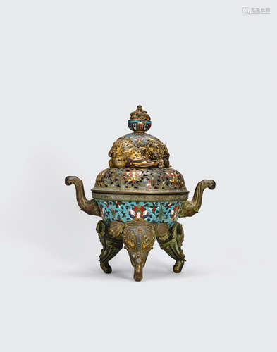 18th/19th century A cloisonné gilt bronze incense burner and cover