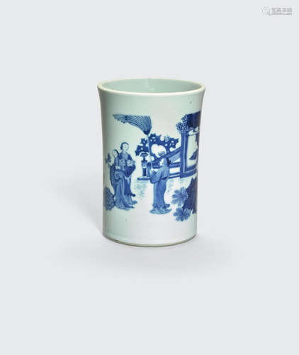 Transitional period A blue and white porcelain brush pot