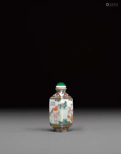 Qianlong mark, late 18th/early 19th century A famille rose enameled porcelain 'figural' snuff bottle