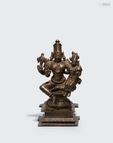 South India, Nayak period, circa 17th century A copper alloy figure of Vishnu and Lakshmi