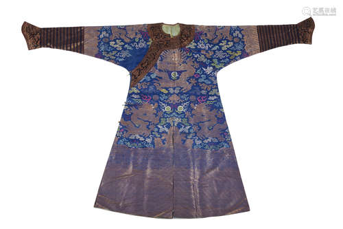 Late Qing dynasty A blue ground brocade-woven dragon robe