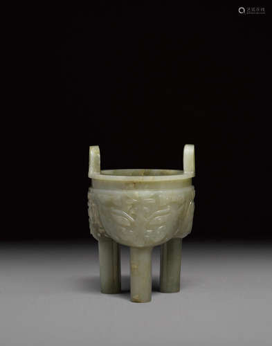 Late Qing/Republic period A carved jade archaistic ding-form censer