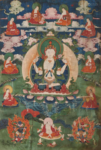 Tibet, 18th/19th century A thangka depicting Avalokiteshvara Shadakshari