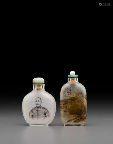 Xia Deqing, Bi Rongjiu Two inside-painted glass snuff bottles