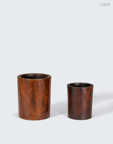 Two small huanghuali brush pots