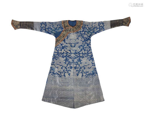 Late Qing dynasty A blue-ground  brocade-woven summer gauze dragon robe