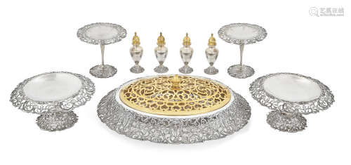 by Shreve & Co., San Francisco, CA, 20th century  An important American sterling silver 9-piece tableware collection