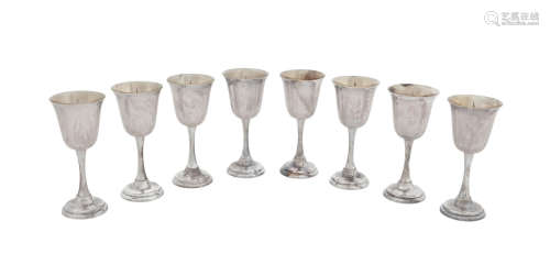 20th century  A set of sterling silver goblet and cordial cups,