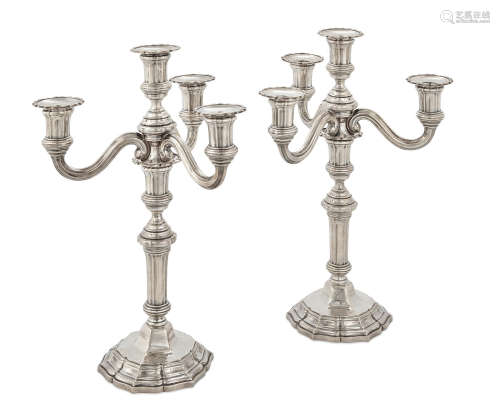 by Tetard Frères, Paris, retailed by Cartier, circa 1900  A pair of French silver four-light candelabra