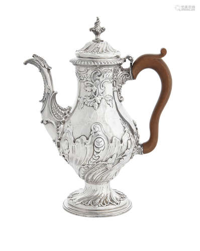 by John Swift, London, 1770  An English sterling silver repousse coffee pot