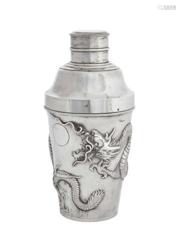 by C.J. & Co, Shanghai, circa 1900  A Chinese sterling silver large dragon motif cocktail shaker